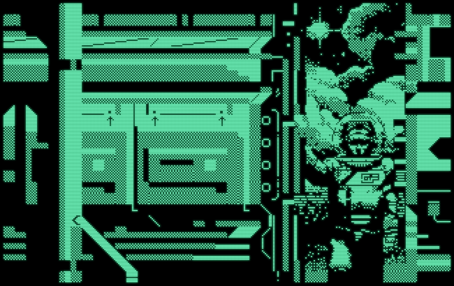 Screenshot from “A Bright Shining Star”, Genesis Project, 2022: a complex SF scene showing a spaceman figure in a door in high resolution.