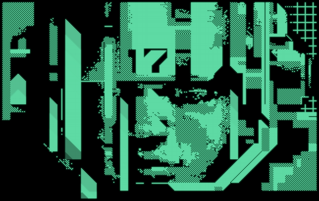 Screenshot from “A Bright Shining Star”, Genesis Project, 2022: portrait of a spaceman’s face in a helmet with animated effects.