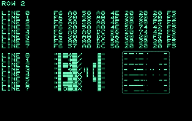 Characters and scan-lines as drawn by “Hi-Res” for display row #2.