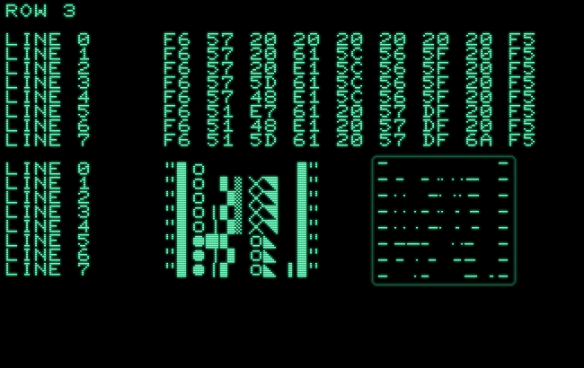 Characters and scan-lines as drawn by “Hi-Res” for display row #3.