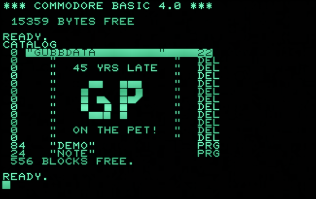 Screenshot: output of the CATALOG command, emulated PET with BASIC 4.0