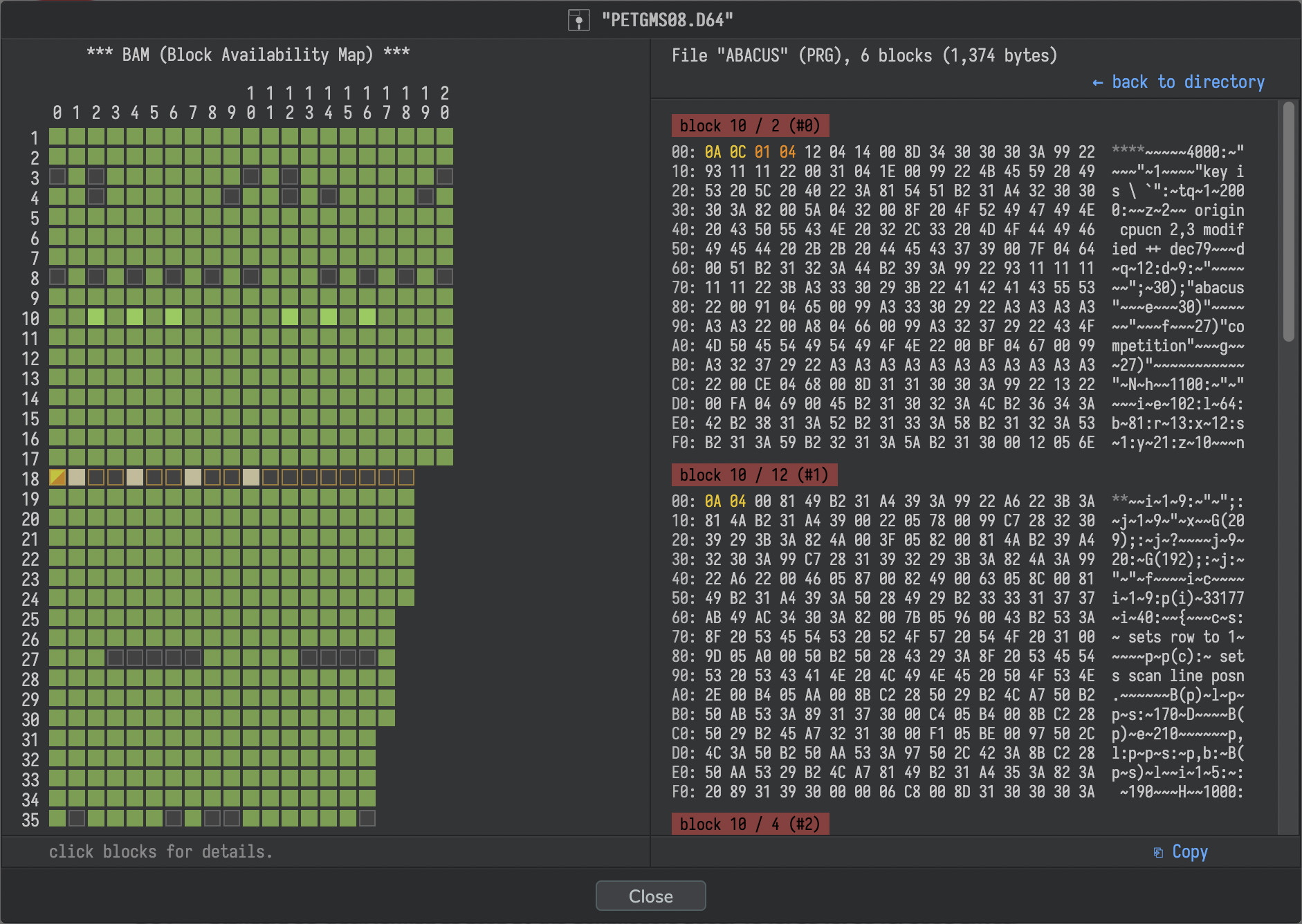 Screenshot: inspecting file data