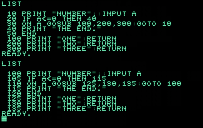 BASIC renumbering. (PET 2001 emulation)