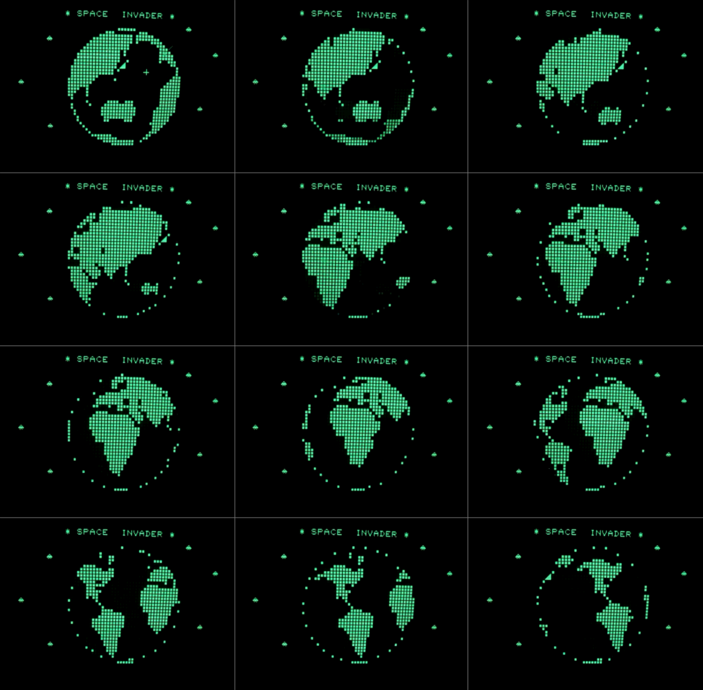 Twelve phase animation cycle of Space Invader game for the Sharp MZ-80