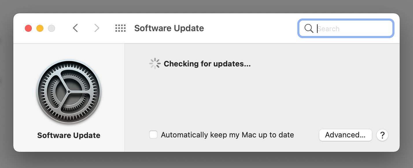 System update option in System Preferences, searching for updates